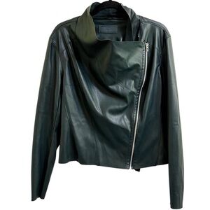 Blanknyc Green Faux Vegan Leather Moto Waterfall Jacket Asymmetrical Zipper XL